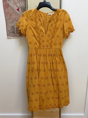 Madewell Mustard Eyelet V-Neck Dress